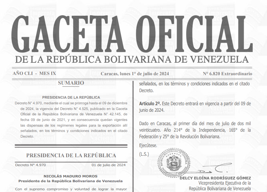 Prórroga del Decreto N° 4.525 de Optimización y Dinamización de los Procesos de Exportación